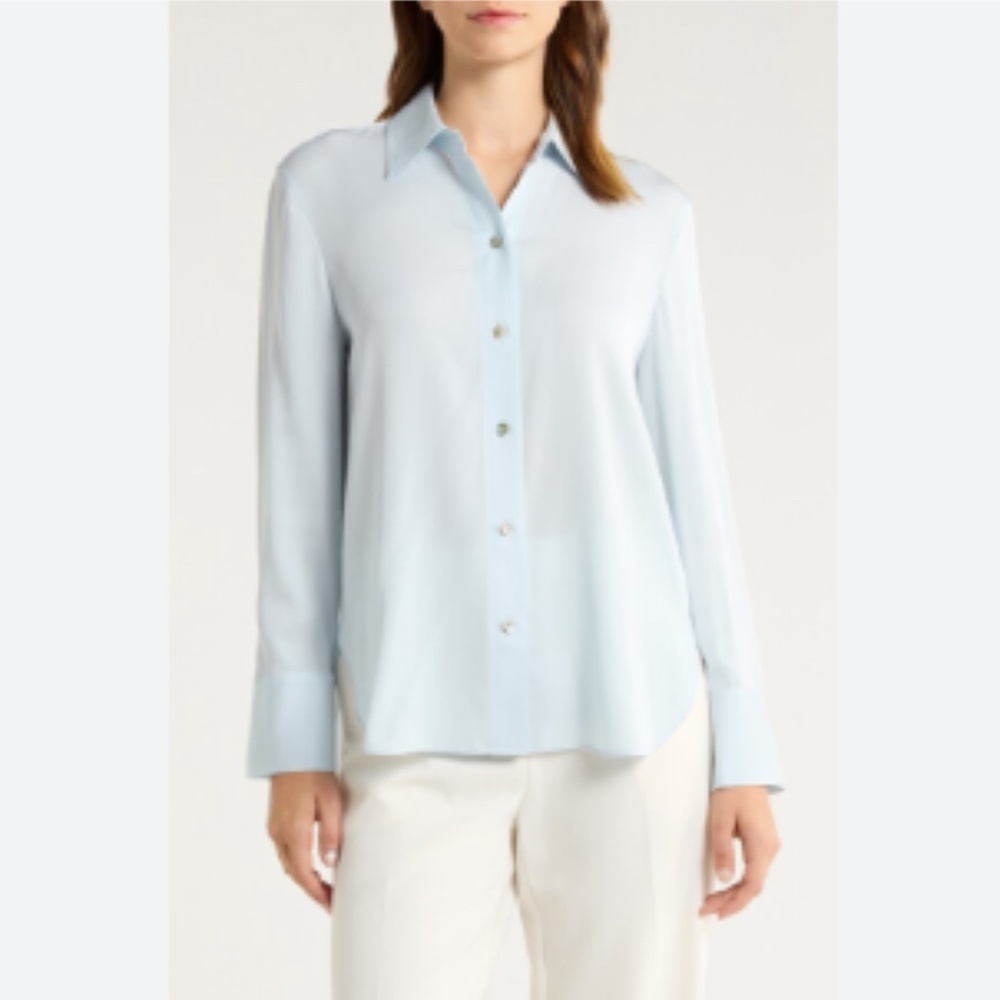 Vince Silk Stretch Slim-Fit Shirt Blue M